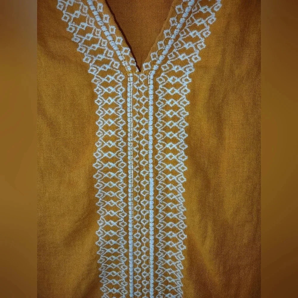 House of Harlow 100% linen top size XS orange yellow embroidered cap sle… boho - Picture 3 of 6